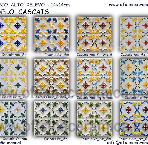 Azulejo de fachada em alto relevo com vários tipos de decoração