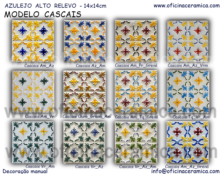 Azulejo de fachada em alto relevo com vários tipos de decoração
