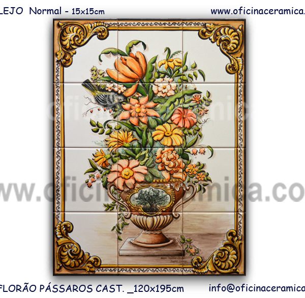 Painel de Azulejos Florão Pássaros castanho