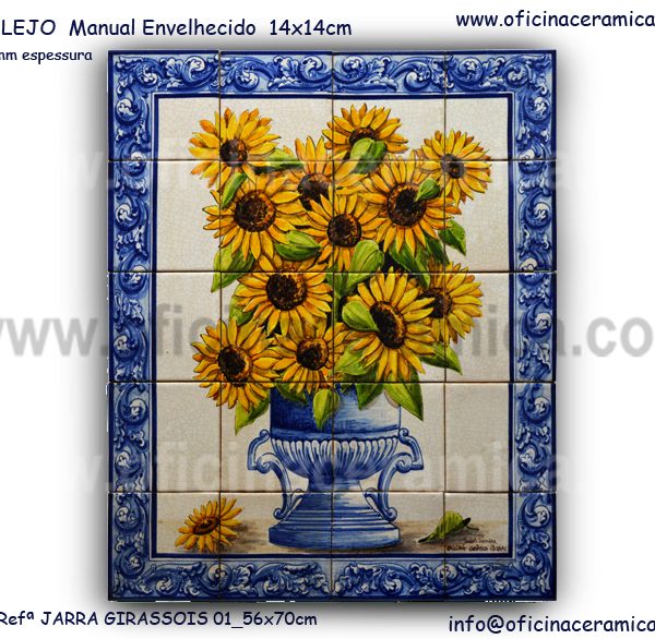 Painel de Azulejos Jarra de Girassois - Azulejo Manual