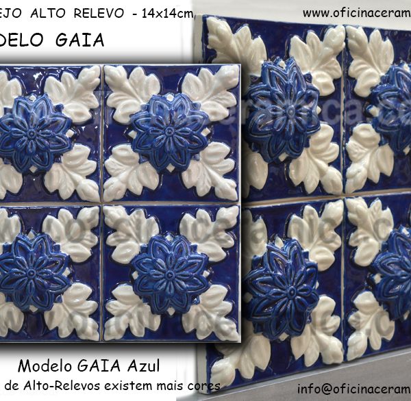 Réplica de Azulejo em Alto relevo Modelo Gaia Azul e Branco